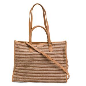 MY BEST BAG Beige Made In Italy Straw Square Tote With Leather Trim